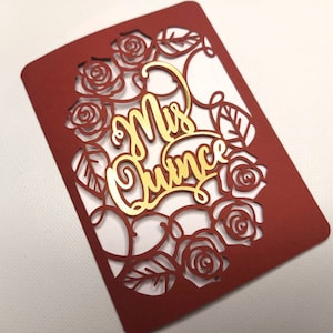 Modèle d'Invitation SVG Cricut Quinceañera Roses dossier carte fête d'anniversaire 10 avr. Découpé au laser Silhouette camée en couches fichier SVG Cricut