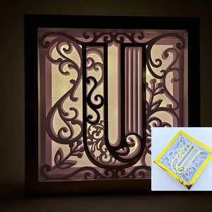 Carta U Shadow Box 3D Alfabeto SVG Cortar Archivos Cricut letras caja de luz mandala en capas Silueta Cameo Corte Láser Brother Scan Cut Cricut SVG