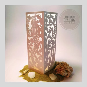 Pièce maîtresse de lanterne SVG sirène Cricut modèle découpé au laser ANNIVERSAIRE FILLE Party Decor luminaire coupé fichier Silhouette camée amant de sirène d'été