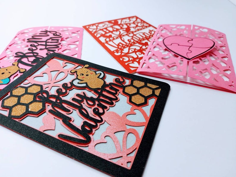 Bundle Valentine's Day Svg Set 4 Card Cricut SVG Layered Cut Files Bee ...