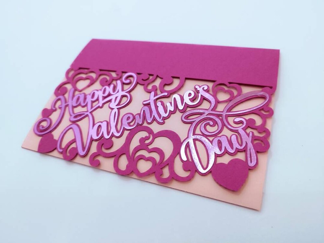 Happy Valentine's Day Card Cricut SVG Cut File Svg Tri Fold Card Hearts ...