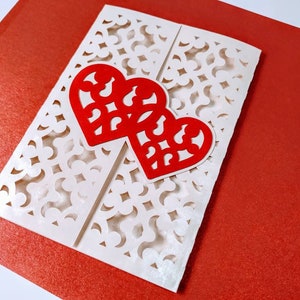 Laser Cut Wedding Invitation Template SVG Cricut Cut file Heart Gate Fold Card Silhouette Cameo dxf Heart Swirly Valentines Day Card DXF