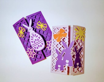 Set 2 SVG Templates Easter Rabbits Cards Gate Fold Cricut Silhouette Laser Cut Happy Easter Spring Kids Cardmaking Easter Eggs spring theme
