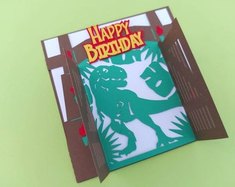 SVG Template Cut File Invitation Tyrannosaurus Rex Dinosaurs Birthday Party Cricut Card Jurassic Cardmaking Laser Cricut Silhouette Cameo