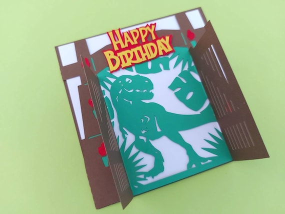 SVG Template Cut File Invitation Tyrannosaurus Rex Dinosaurs Birthday Party Cricut Card Jurassic Cardmaking Laser Cricut Silhouette Cameo