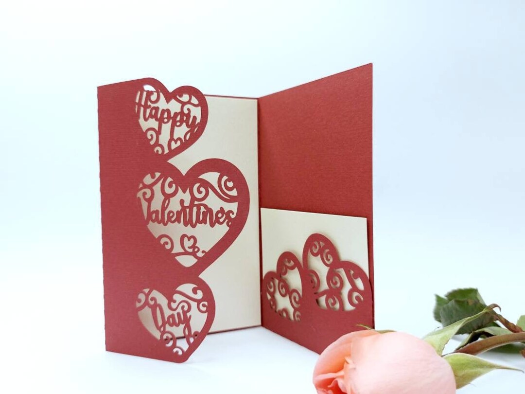 Happy Valentine's Day Card Cricut SVG Cut File Svg Tri Fold Card Hearts ...