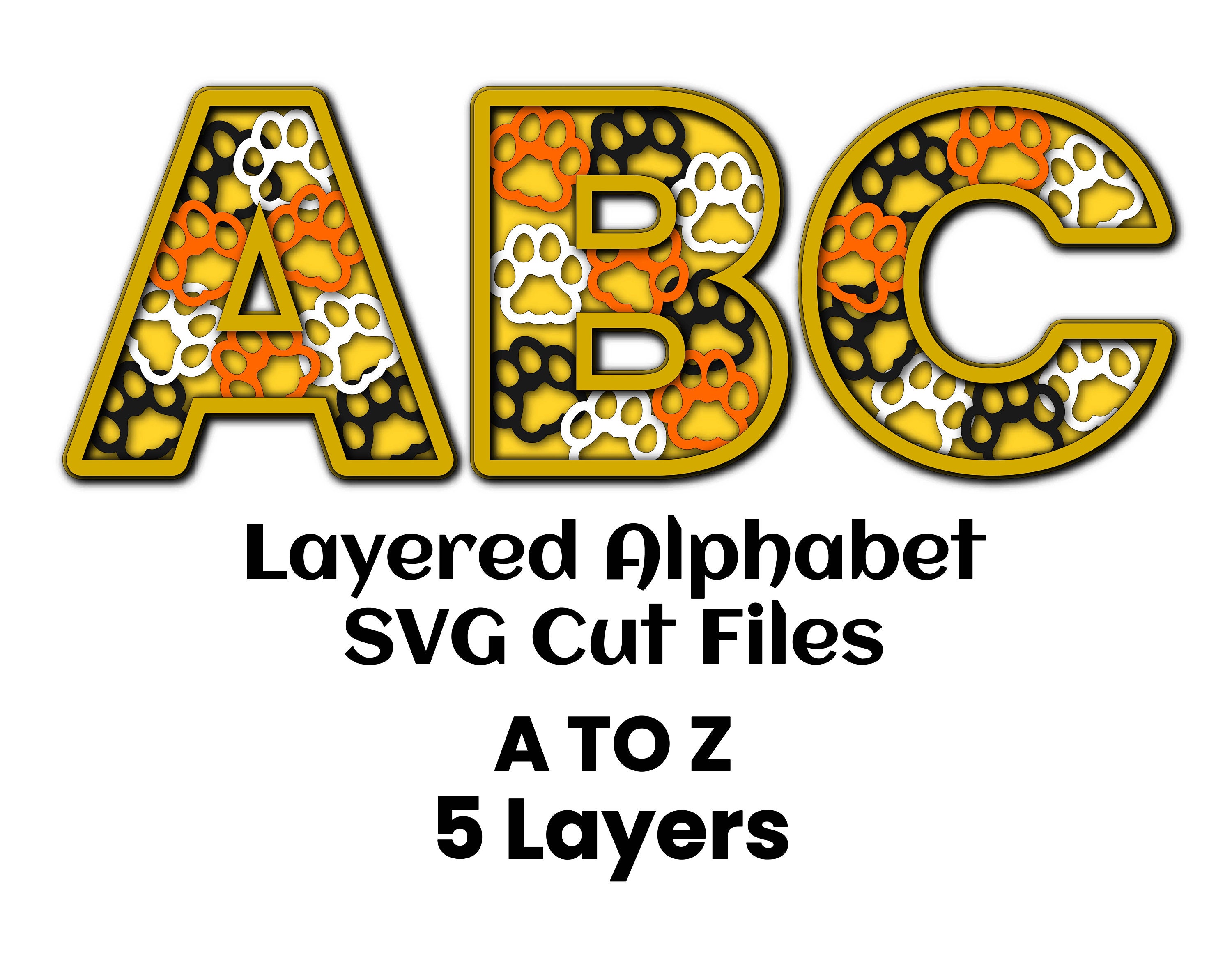 Alphabet A to Z Cat Paw Dog Paws SVG Layered 3D Cut File 5 Layers ...