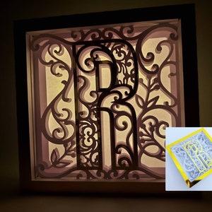 Letra R Shadow Box 3D Alfabeto SVG Cortar Archivos Cricut letras caja de luz mandala en capas Silueta Cameo Corte Láser Brother Scan Cut Cricut SVG