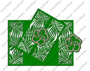 Customizable SVG Template Gate Fold Invitation Cricut Cut File Palm Tree Tropical Leaves Tropical Invitation Laser Cut Silhouette Cameo DXF