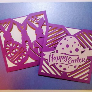 Ensemble de 2 modèles SVG cartes de Pâques Cricut, Silhouette, découpé au laser, joyeuses Pâques cadeaux lapins de Pâques oeufs de Pâques enveloppe modèles de cartes