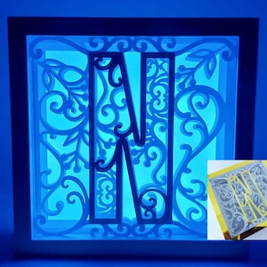 Letra N Caja de sombras Alfabeto 3D Archivos de corte SVG Caja de luz de letras Cricut Mandala en capas Silhouette Cameo Corte láser Brother Scan Cut Cricut SVG