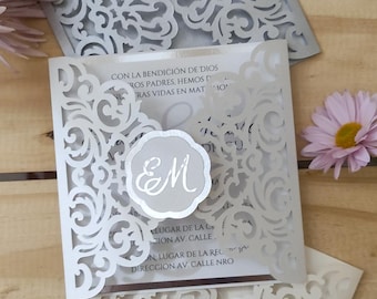 SVG Cut File Laser Cut Wedding Invitation Cricut Silhouette Cameo Gate Fold Card Die Cut Template Damask Morocco Design Mis 15 Sweet Sixteen