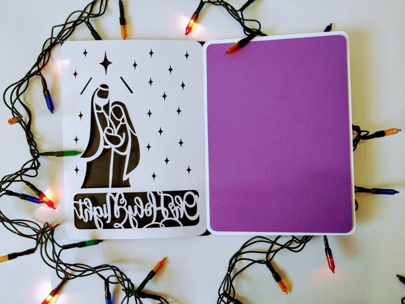 SVG Oh Holy Night julkort Cricut Cut filmappkort, mallar Jesu födelsedag Belen julsilhuett cameo laserskuren bild 9