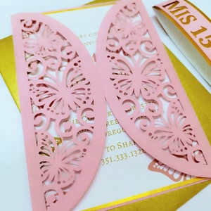 Schmetterlinge SVG-Datei Vorlage Torfaltkarte 5x7 Zoll Cricut Laser-Schnitt Quinceanera Sweet Sixteen Mädchen-Einladung Cut-Datei Silhouette Cameo