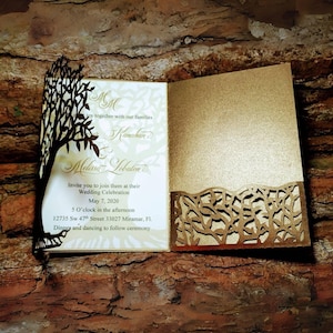 5x7 SVG Laser Cut Wedding Invitation Tree Tri Fold Card Cricut Cut File Couple Cricut Silhuette  DXF Ai Romantic Tree Card Paper Cut Die Cut
