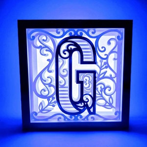 Letra G Shadow Box 3D Alfabeto SVG Cortar Archivos Cricut letras caja de luz mandala en capas Silueta Cameo Corte Láser Brother Scan Cut Cricut SVG