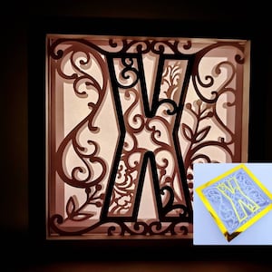 Letra X Shadow Box 3D Alfabeto SVG Cortar Archivos Cricut letras caja de luz mandala en capas Silueta Cameo Corte Láser Brother Scan Cut Cricut SVG
