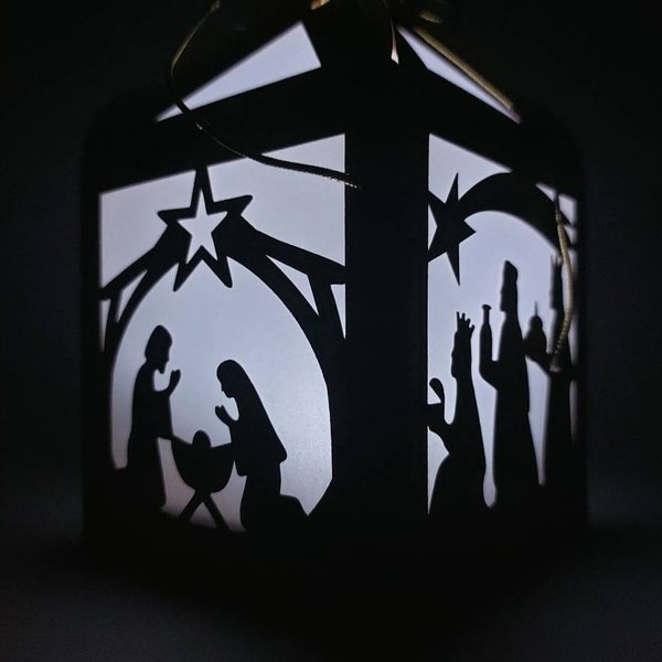 Christmas lantern Ornament Box SVG Template Round Ball Manger Favor Box Nativity Scene Gift Christmas Cricut Cut File Silhouette Laser Cut