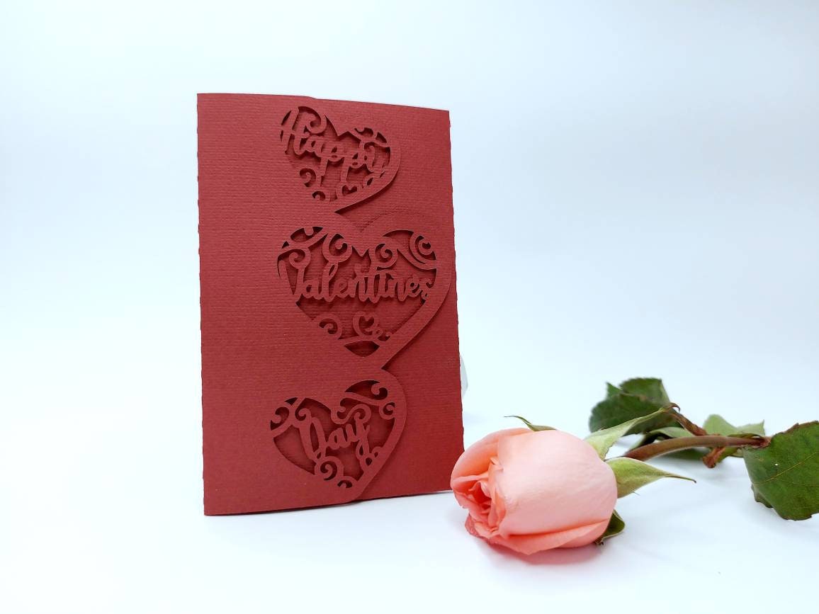 Happy Valentine's Day Card Cricut SVG Cut File Svg Tri Fold Card Hearts ...