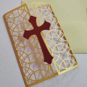 Fichiers SVG Cricut découpés au laser croix baptême première communion porte pli carte Invitation Pâques carte Pessa'h Memorial Card Silhouette camée DXF