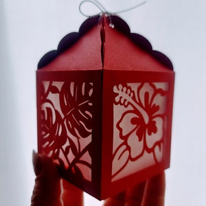 Modèle de boîte de cadeau de fichier coupé SVG Hibiscus feuilles tropicales Cricut Monstera boîte cadeau de mariage Souvenirs Decor été découpé au laser Silhouette camée