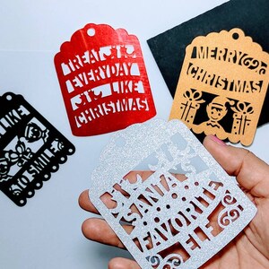 4 SVG Cricut ELF Christmas Tag Template Bookmarks Santa Favorite Elf, Merry Christmas Frames Cut File Paper Gift Silhouette Cameo Laser Cut