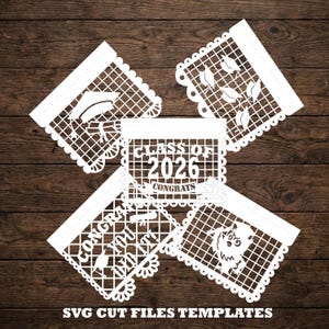 Class of 2026 Papel Picado SVG banners Cricut gesneden bestanden sjablonen afstuderen Senior laser Mexicaanse decor Silhouette cameo afbeelding 1