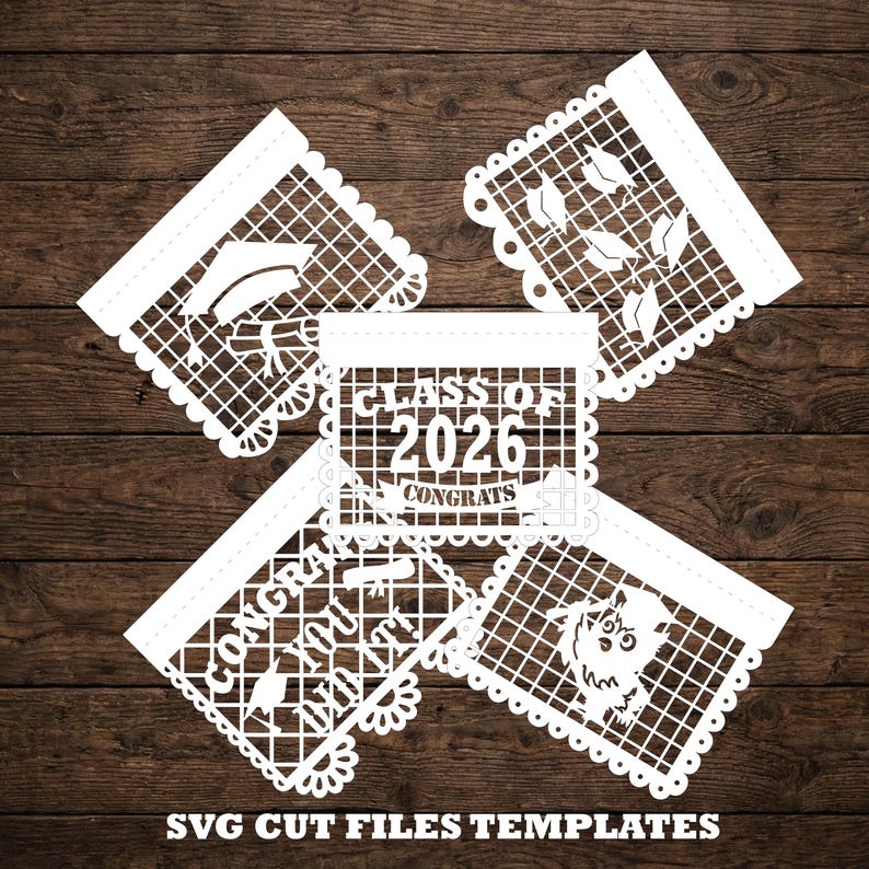 Class of 2026 Papel Picado SVG banners Cricut gesneden bestanden sjablonen afstuderen Senior laser Mexicaanse decor Silhouette cameo afbeelding 1