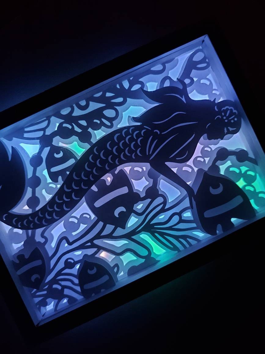 Mermaid Shadow Box Lightbox Template Cricut SVG Cut Files 5x7 Mermaid ...