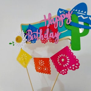 SVG CRICUT cut files TEMPLATES Papel Picado cake topper customizble Mini banners 2,5 inches happy birthday fiesta Cricut Joy Silhouette image 6