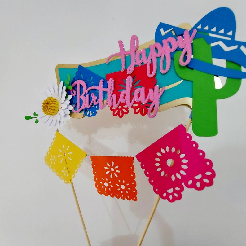 SVG CRICUT cut files TEMPLATES Papel Picado cake topper customizble Mini banners 2,5 inches happy birthday fiesta Cricut Joy Silhouette image 6