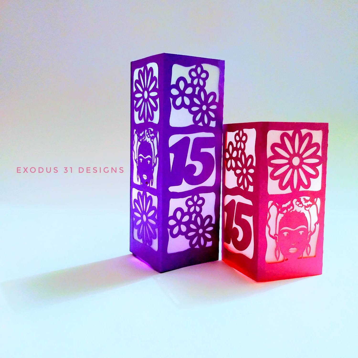 Set 2 SVG Files Lantern Templates Cricut Papel Picado Fiesta Theme Party Flowers Centerpiece Mexican Quinceaera Laser Cut