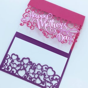 Arquivos de corte SVG Cricut Modelo de cartão de feliz dia das mães, Cartão de bolso triplo com corações, Feliz dia das mães, Cricut, Arquivo Silhouette Cameo mom svg