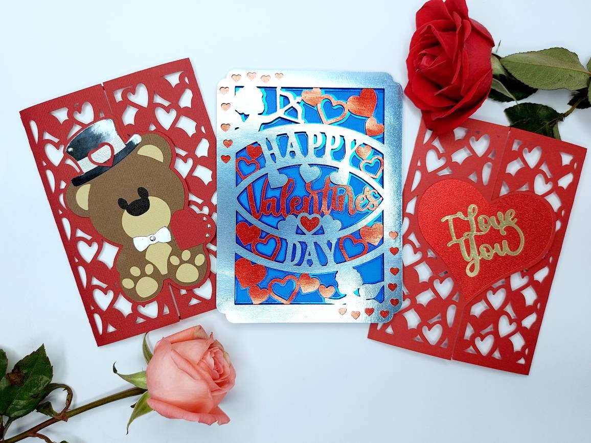 Bundle Valentine's Day Svg Set 3 Card Cricut SVG Layered Cut Files Bear ...