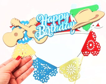 SVG CRICUT cut files TEMPLATES Papel Picado cake topper customizable Mini banners 2.5 in happy birthday fiesta Cricut Joy Silhouette Cameo