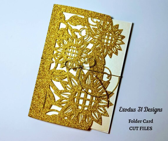 SVG Cut Files Sunflowers Invitation Folder Card Cricut Templates Flowers Wedding Folder Card Autumn Theme Birthday Party Silhouette Laser