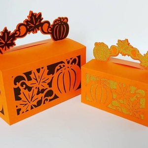Caixa de favor SVG Cricut Arquivo de corte AÇÃO DE GRAÇAS Abóboras Modelos Caixa de doces Caixa de favor Caixa de presente faça você mesmo Folhas de outono Decoração de caixa de outono Silhueta Cameo