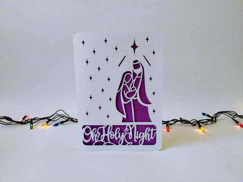 SVG Oh Holy Night julkort Cricut Cut filmappkort, mallar Jesu födelsedag Belen julsilhuett cameo laserskuren bild 5