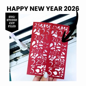 2026 SVGファイル ハッピーニューイヤーテンプレート クリスマスカード Cricut、Silhouette Cameo、レーザーカット、クリスマスギフト招待状 5x7 ゲートフォールドカード