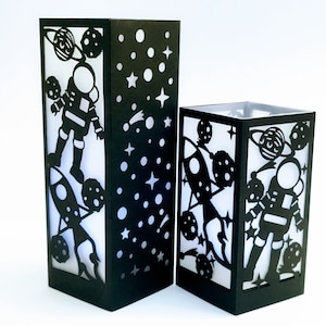 Arquivo de corte SVG de lanterna de papel de astronauta Cricut Laser Cut Silhouette Cameo Decoração de festa de aniversário Foguete espacial luminárias modelo svg