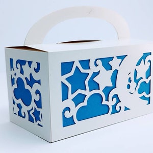 Modèle de fichiers SVG coupe Baby Shower lune étoiles nuages thème boîte cadeau pour Cricut Silhouette camée découpé au Laser boîte cadeau boîte cadeau svg