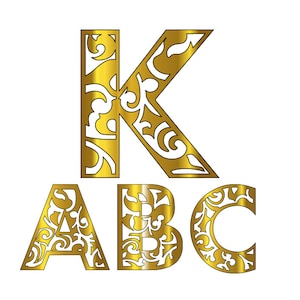SVG Vorlagen von ABC Buchstaben mit Damast Design zum Drucken oder Schneiden auf Cricut, Silhouette oder Laserschneidmaschinen jpg, dxf, png, ai