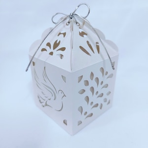 Modelo de caixa de lembrancinhas SVG 3D Dove Cricut Papel Picado Lembranças de casamento Talavera Caixa de presente Arquivo de corte Silhueta Cameo Corte a laser Primeira comunhão