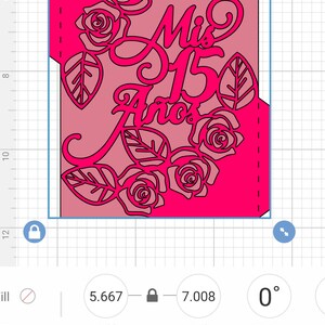 May include: A digital design for a pink and white card with a floral design and the text "Mis 15 A&ntilde;os".