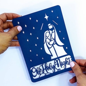 SVG Oh Holy Night julkort Cricut Cut filmappkort, mallar Jesu födelsedag Belen julsilhuett cameo laserskuren bild 3