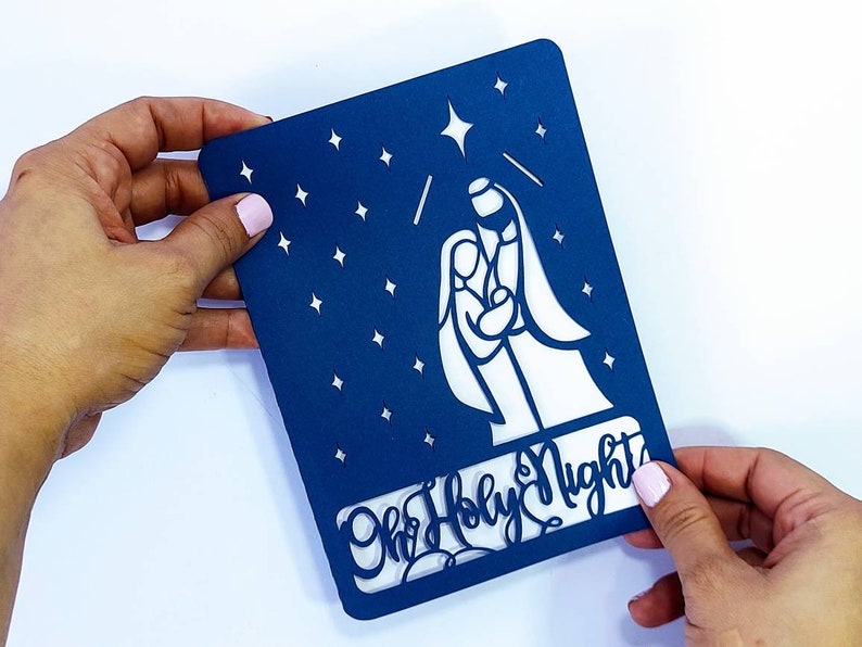 SVG Oh Holy Night julkort Cricut Cut filmappkort, mallar Jesu födelsedag Belen julsilhuett cameo laserskuren bild 3