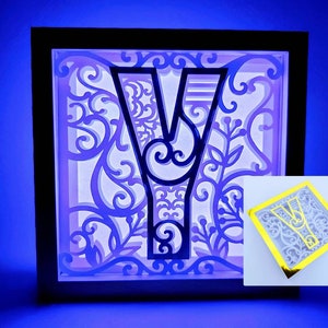 Letra Y Shadow Box 3D Alfabeto SVG Cortar Archivos Cricut letras caja de luz mandala en capas Silueta Cameo Corte Láser Brother Scan Cut Cricut SVG