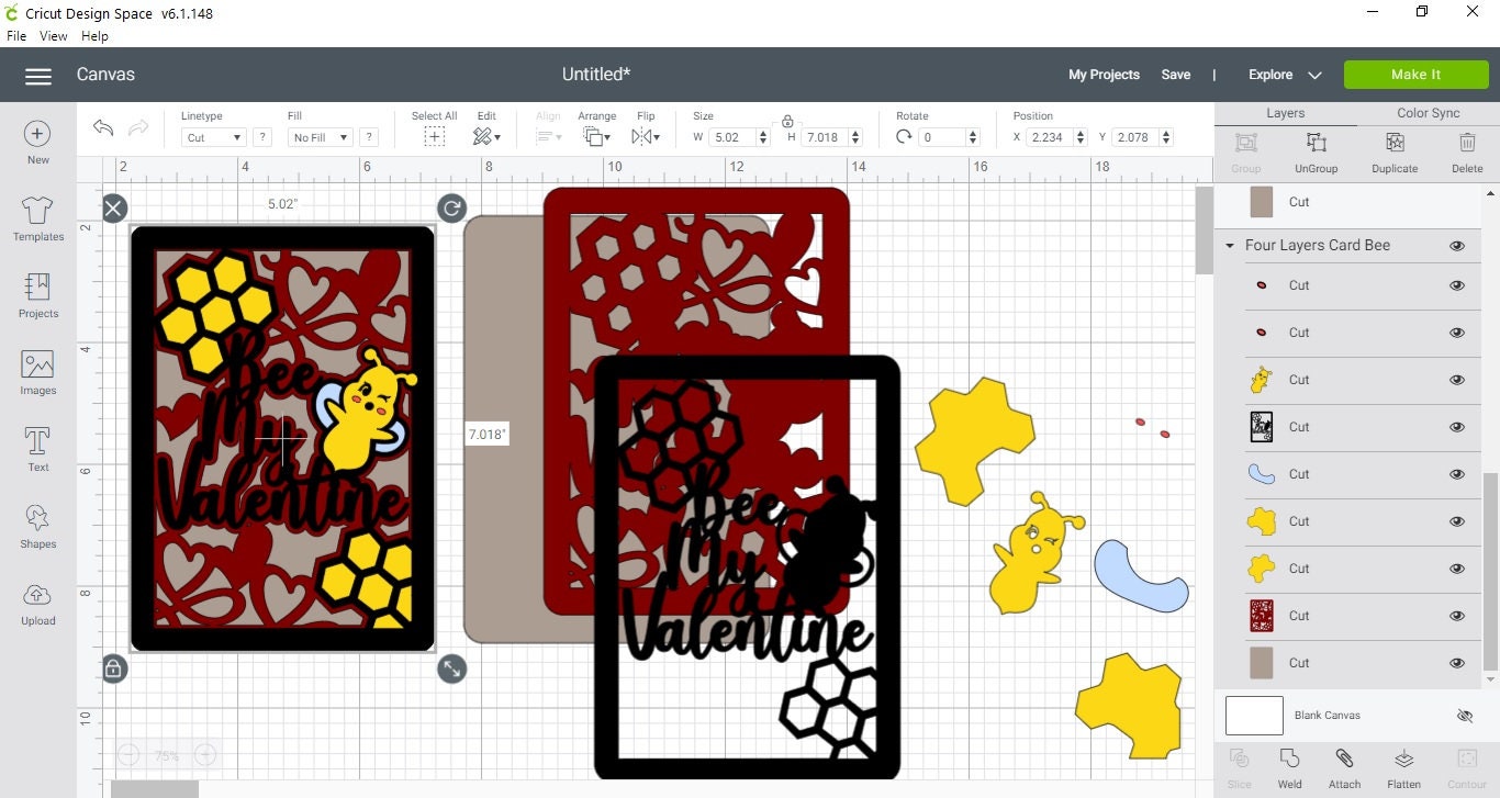 Bundle Valentine's Day Svg Set 4 Card Cricut SVG Layered Cut Files Bee ...