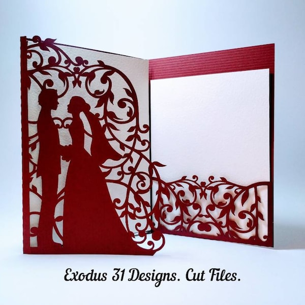 5x7 SVG Bride and Groom Tri Fold Card Cut File Laser Cut Wedding Invitation Couple Cricut Silhuette DXF Ai, Romantic Card Paper Cut Die Cut