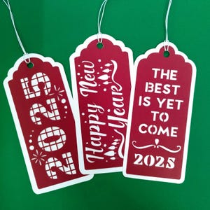 Happy New Year 2025 SVG Bookmarks Tags Cut File Templates Gifts Tags Cricut Silhouette Cameo Laser Christmas Cards 2025 svg book lover gifts